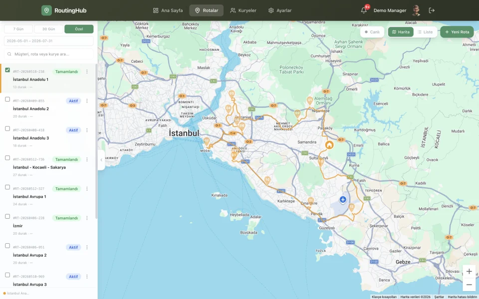 Live map — drivers and stop status in real time